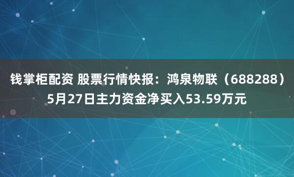 钱掌柜配资 股票行情快报：鸿泉物联（688288）5月27日主力资金净买入53.59万元